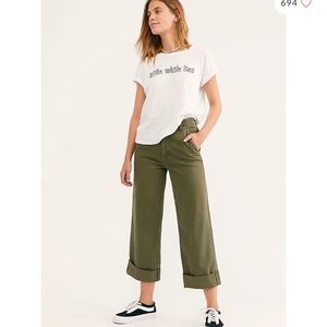 Green twill cotton pants